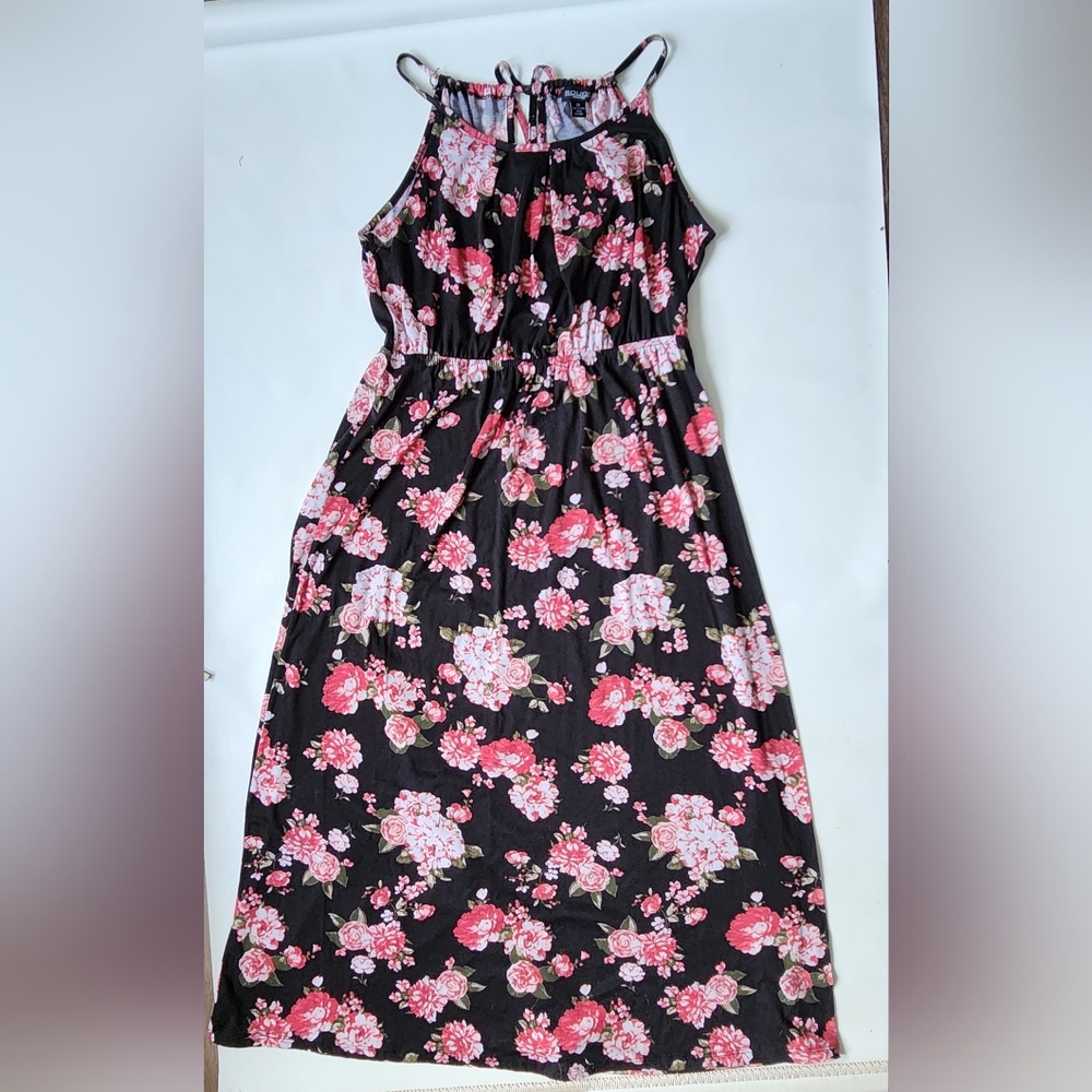 Rouge Collection Black Floral Halter Neckline Dress Size 2X
